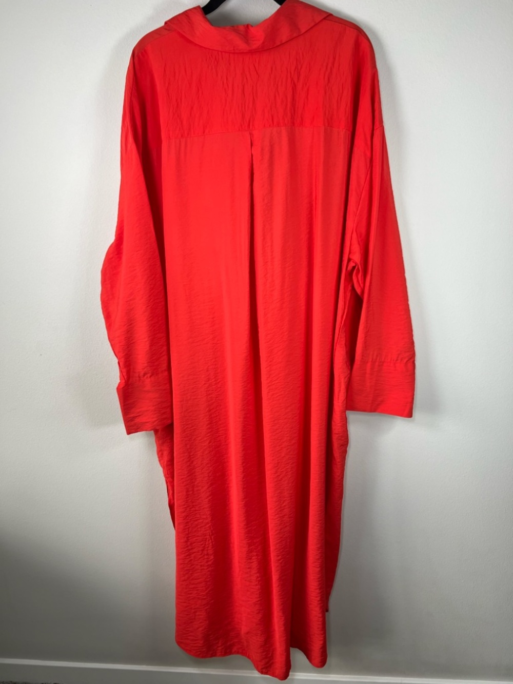 H&M Front Tie Maxi Shirt Dress Red Crinkle Fabric Oversize Unlined Side Slits XL - Picture 11 of 15